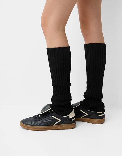 Bershka Ribbed leg warmers in black