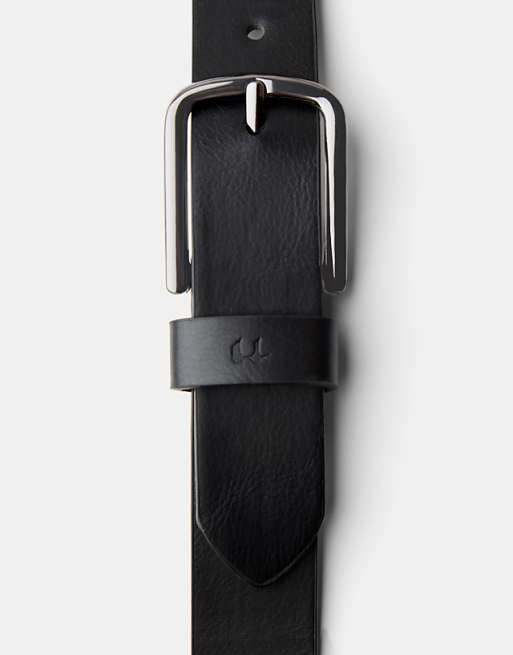 Bershka thin faux leather belt in black
