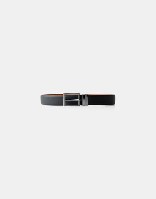 Bershka Thin Reversible Belt In Black