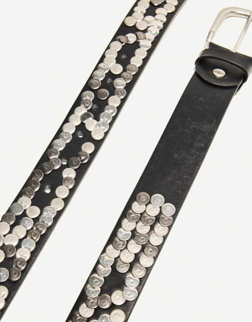 Bershka Wide Studded Belt In Black