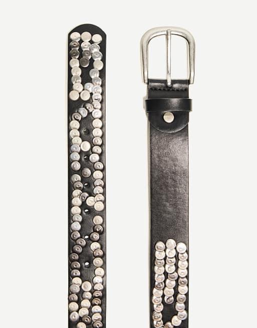 Bershka wide studded belt in black