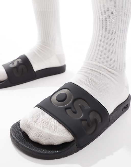 Boss Aryeh Contrast Logo Sliders In Green And Black