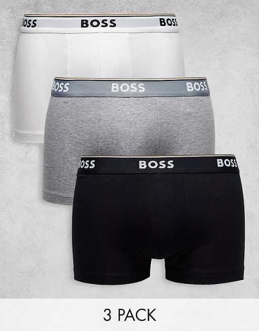 BOSS Bodywear 3 pack of trunks in white/grey/black