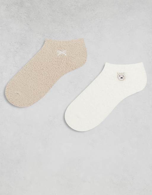 Boux Avenue 2 pack cozy trainer sock in bow and bear print