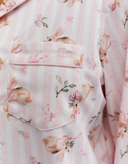 Boux Avenue Bunnies Top And Bottoms Pyjama Set With Matching Bag In Powder Pink