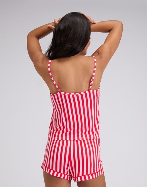Boux Avenue Modal Cami Top And Shorts Pyjama Set Candy Striped Print In Red Mix