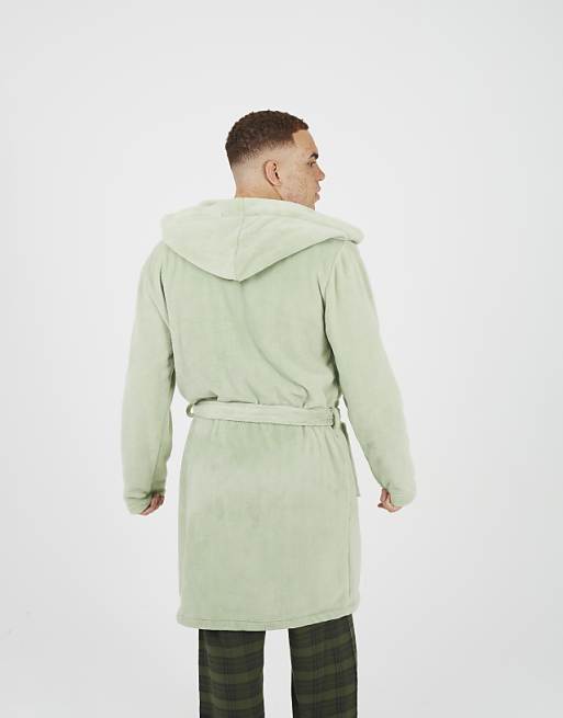 Brave Soul Hooded Dressing Gown With Tie Belt In Pale Green