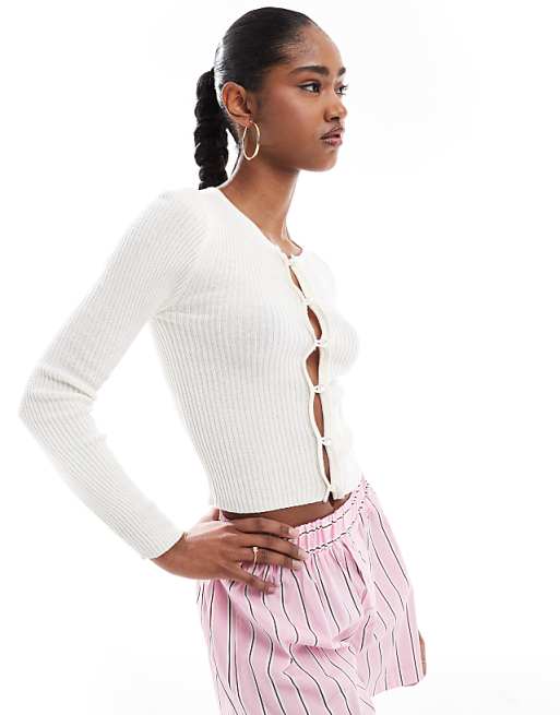 Brave Soul ribbed knitted button down cardigan in cream Brave Soul ribbed knitted button down cardigan in cream