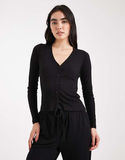 Brave Soul Super Soft Button Down Pyjamas In Black
