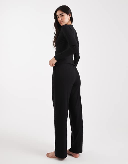 Brave Soul Super Soft Button Down Pyjamas In Black