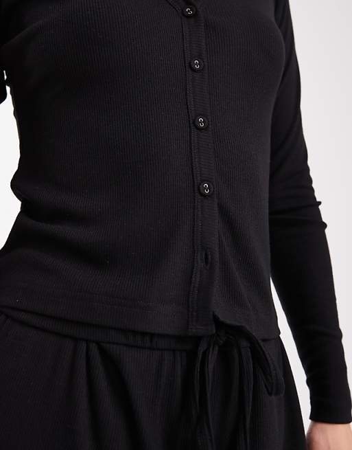 Brave Soul Super Soft Button Down Pyjamas In Black