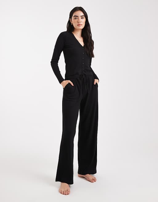Brave Soul super soft button down pyjamas in black