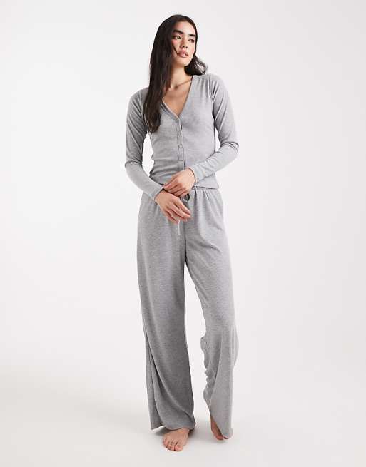 Brave Soul super soft button down pyjamas in light grey