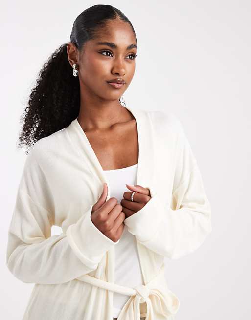 Brave Soul Super Soft Robe With Tie Waist In Cream