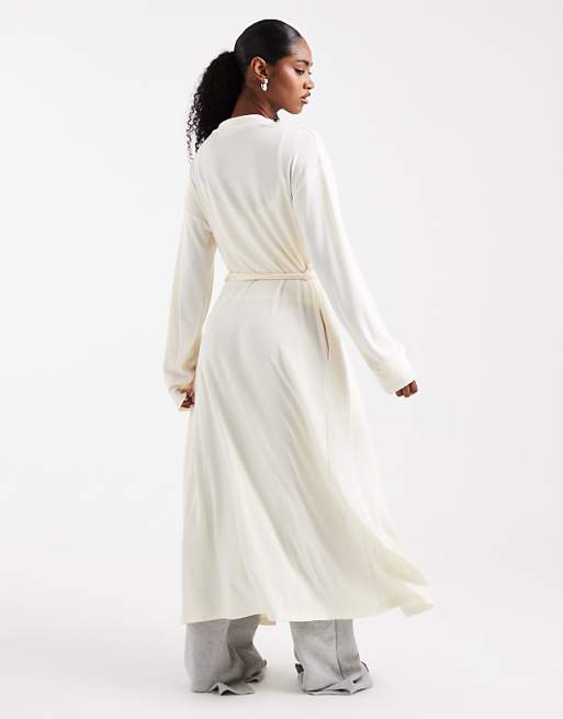 Brave Soul Super Soft Robe With Tie Waist In Cream
