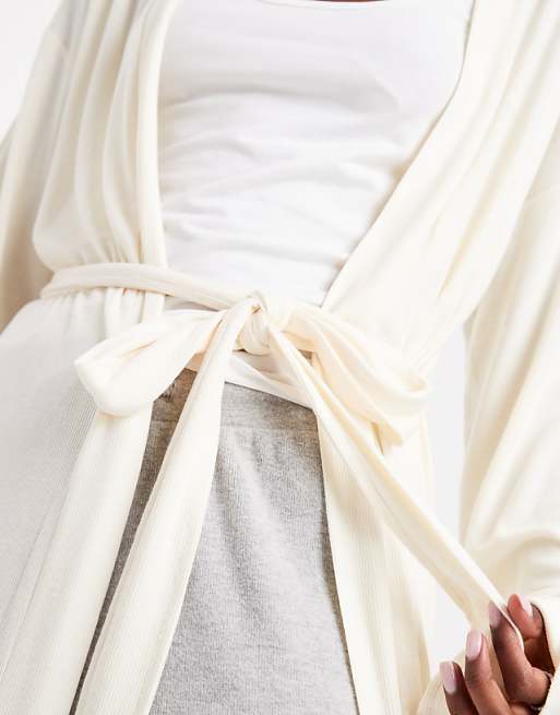 Brave Soul Super Soft Robe With Tie Waist In Cream
