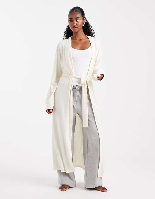 Brave Soul super soft robe with tie waist in cream