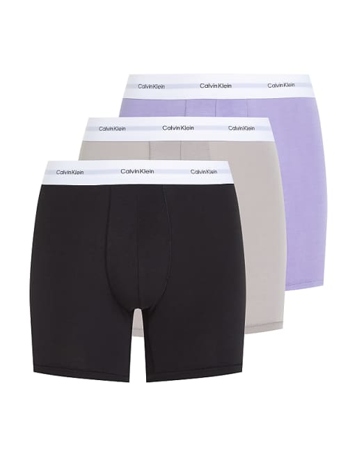 Calvin Klein Cotton Modal Stretch 3 pack boxer briefs in black/grey/lilac