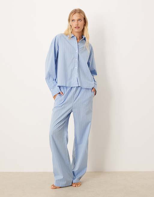 Calvin Klein cotton poplin pyjama Co-ord in blue stripe