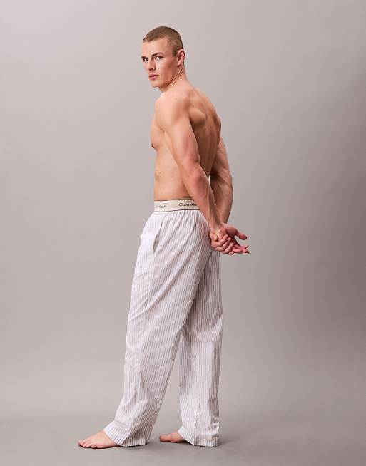 Calvin Klein Cotton Pyjama Bottoms In White Stripe
