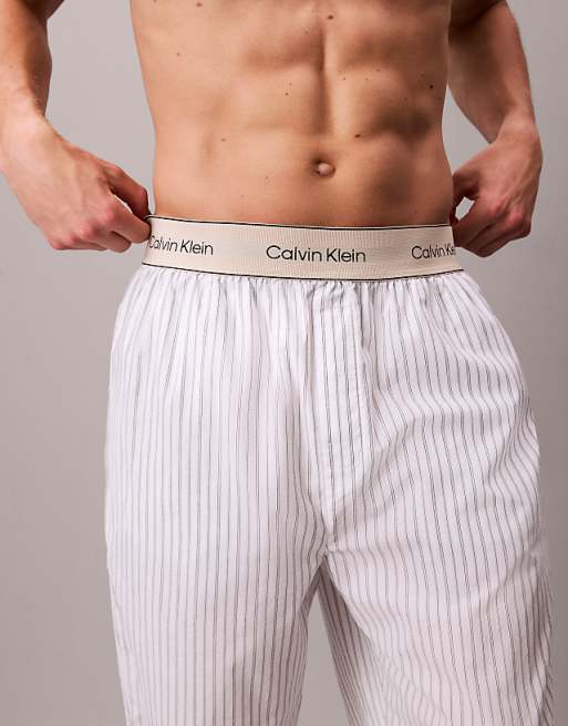 Calvin Klein Cotton Pyjama Bottoms In White Stripe