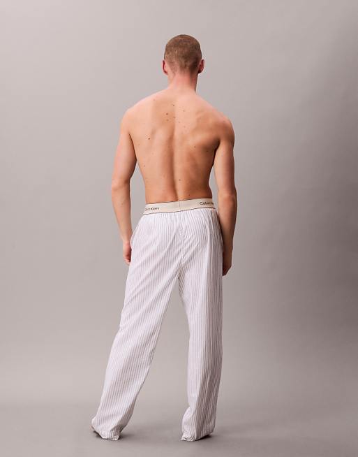 Calvin Klein Cotton Pyjama Bottoms In White Stripe