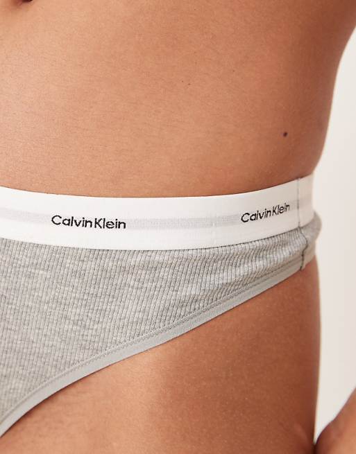 Calvin Klein Cotton Stretch Rib Thong In Grey