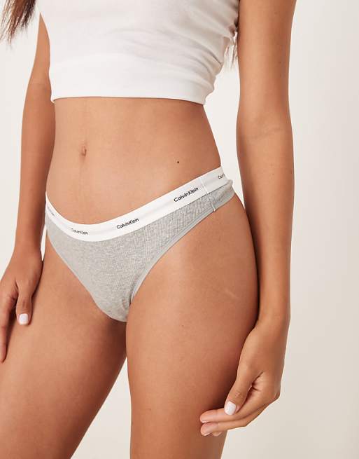 Calvin Klein cotton stretch rib thong in grey