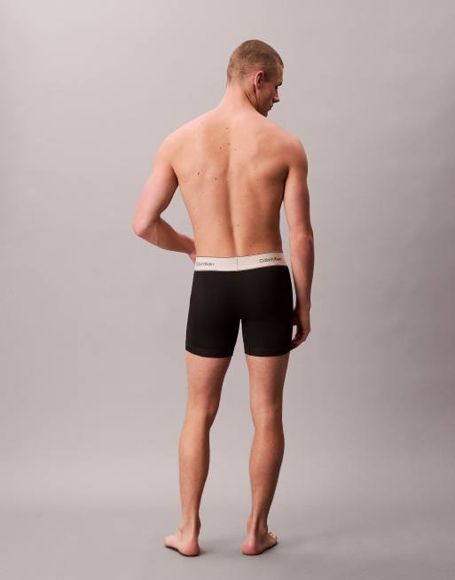 Calvin Klein Heritage Cotton 3 Pack Boxer Briefs In Black With Oyster Waistbands