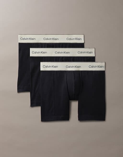 Calvin Klein Heritage Cotton 3 pack boxer briefs in black with oyster waistbands