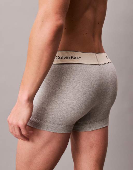 Calvin Klein Heritage Cotton 3 Pack Trunks In White/grey/oyster