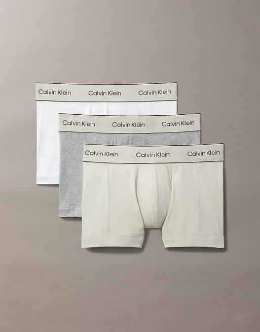 Calvin Klein Heritage Cotton 3 pack trunks in white/grey/oyster
