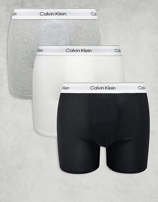 Calvin Klein Icon Cotton Stretch 3 pack boxer briefs in grey white and black