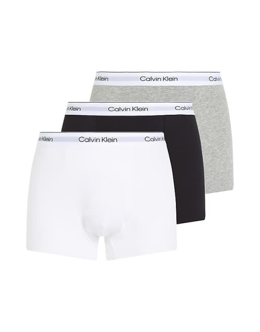 Calvin Klein Icon Cotton Stretch 3 pack darted trunk in black white grey