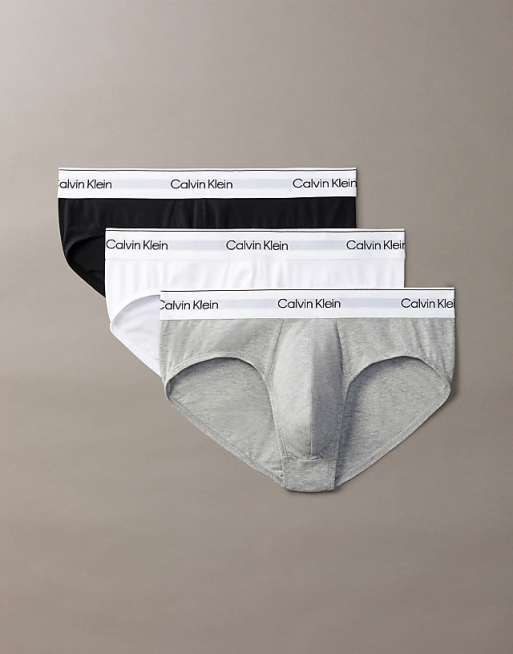 Calvin Klein Icon Cotton Stretch 3 pack hip briefs in white grey black