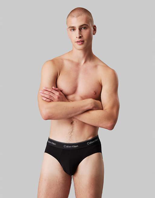 Calvin Klein Icon Cotton Stretch 3 Pack Hip Briefs In Black/blue