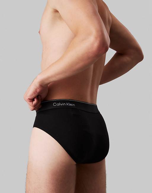 Calvin Klein Icon Cotton Stretch 3 Pack Hip Briefs In Black/blue