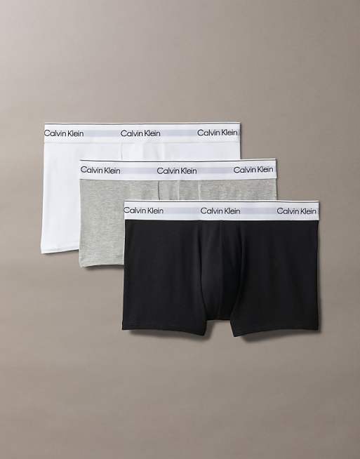 Calvin Klein Icon Cotton Stretch 3 pack low rise trunk in white grey black