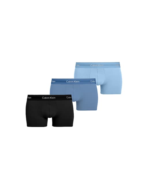 Calvin Klein Icon Cotton Stretch 3 pack low rise trunk in blue tones