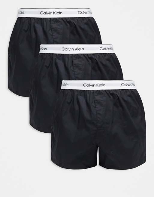 Calvin Klein Icon Cotton Stretch 3 pack relaxed boxers in black with white waistbands