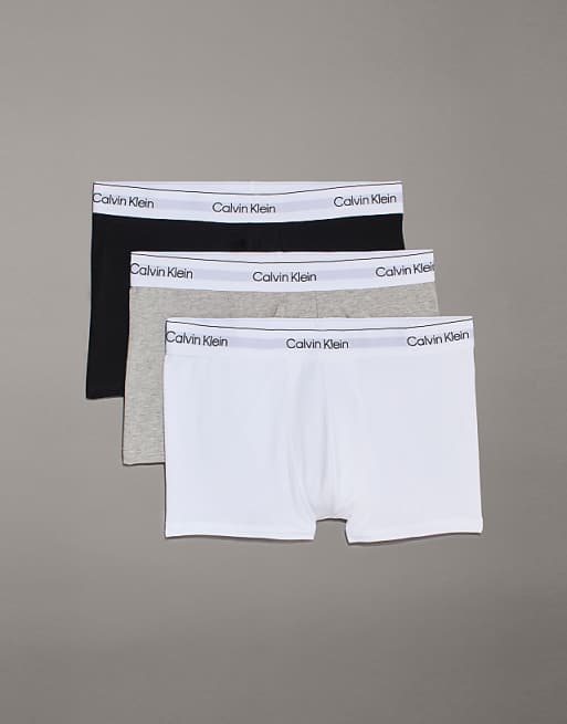 Calvin Klein Icon Cotton Stretch 3 pack trunk in black white grey