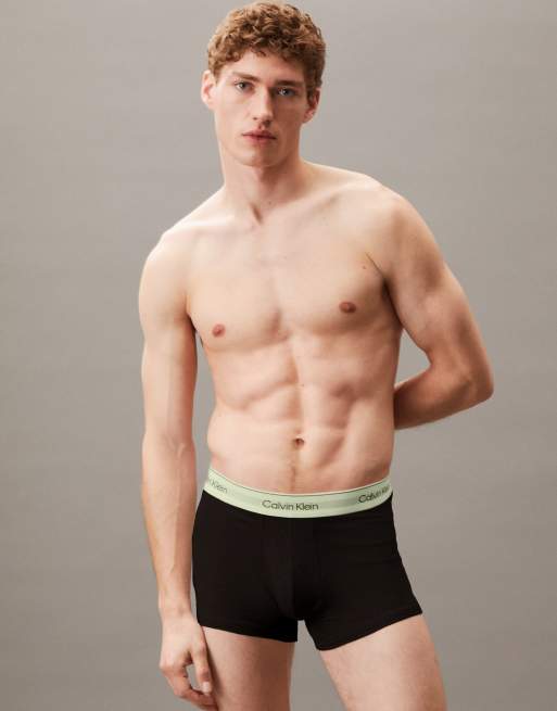 Calvin Klein Icon Cotton Stretch 3 Pack Trunks In Black With Black Waistband