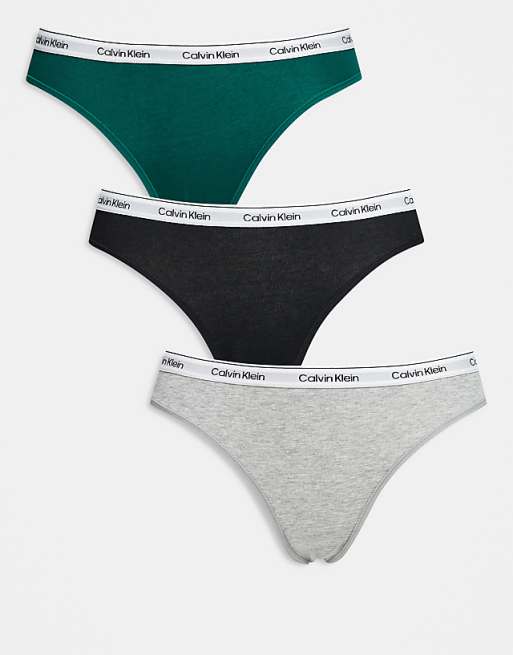 Calvin Klein Icon Logo 3 pack bikini briefs in black/grey/green