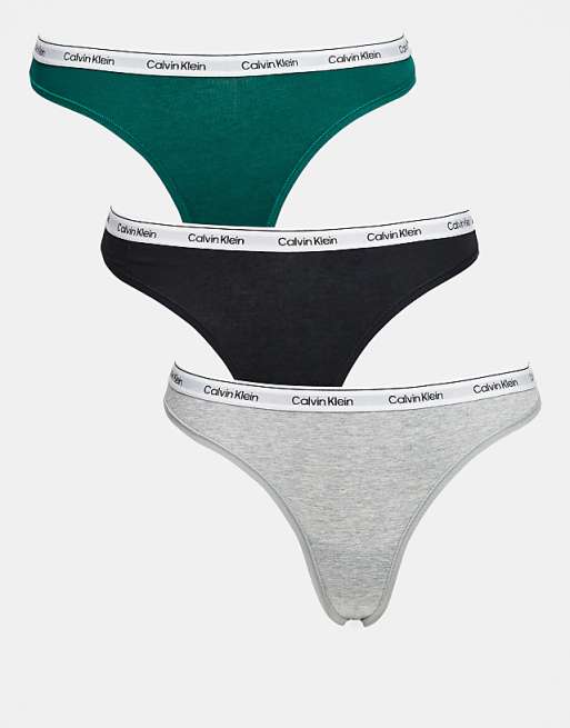 Calvin Klein Icon Logo 3 pack thongs in black/grey/green