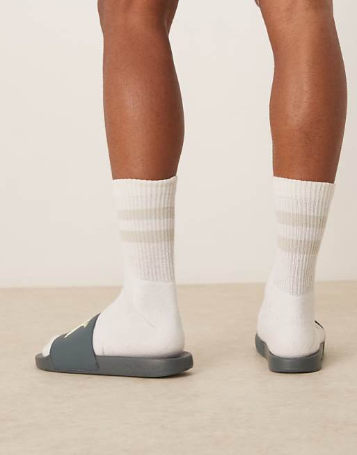 Calvin Klein Jeans Large Logo Sliders In Teal Lime And White