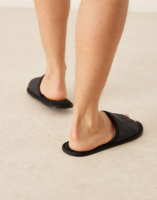 Calvin Klein Logo Mule Slippers In Black