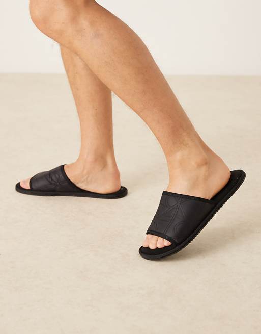 Calvin Klein Logo Mule Slippers In Black