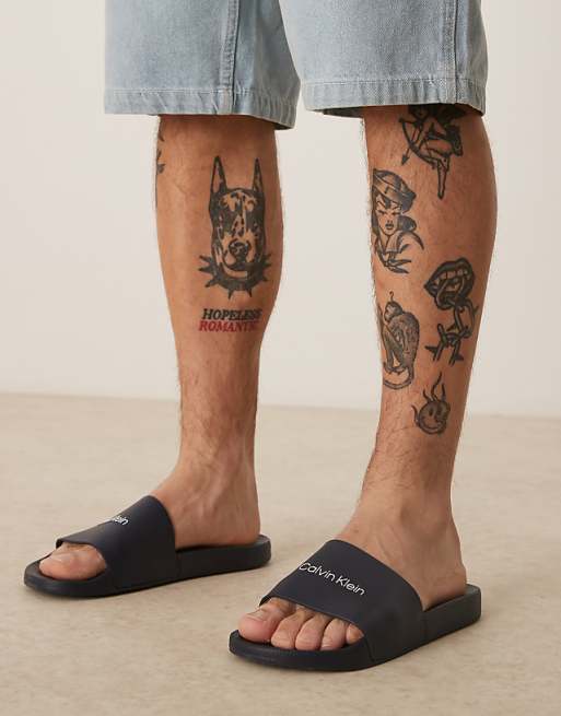 Calvin Klein Logo Sliders In Navy