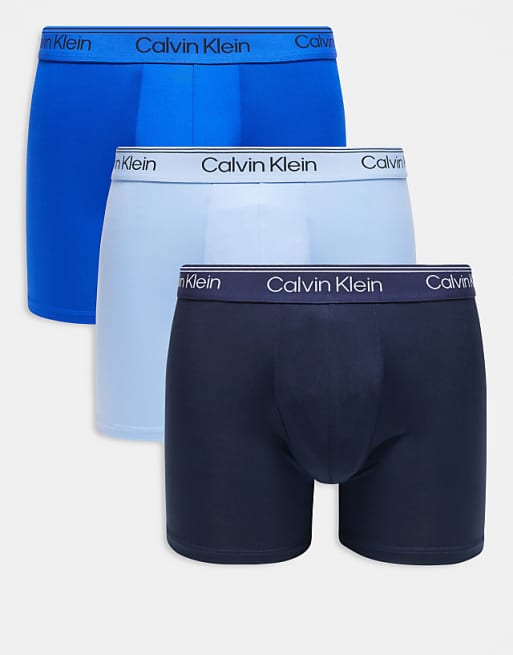 Calvin Klein Micro Stretch 3 pack boxer briefs in grey/cobalt/light blue