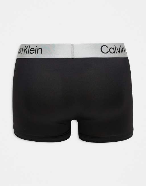 Calvin Klein Microfibre Stretch 3 Pack Trunks In Black With Grey Waistband